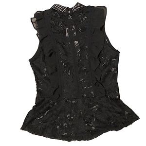 Victorian Black Lace High Collar Shell